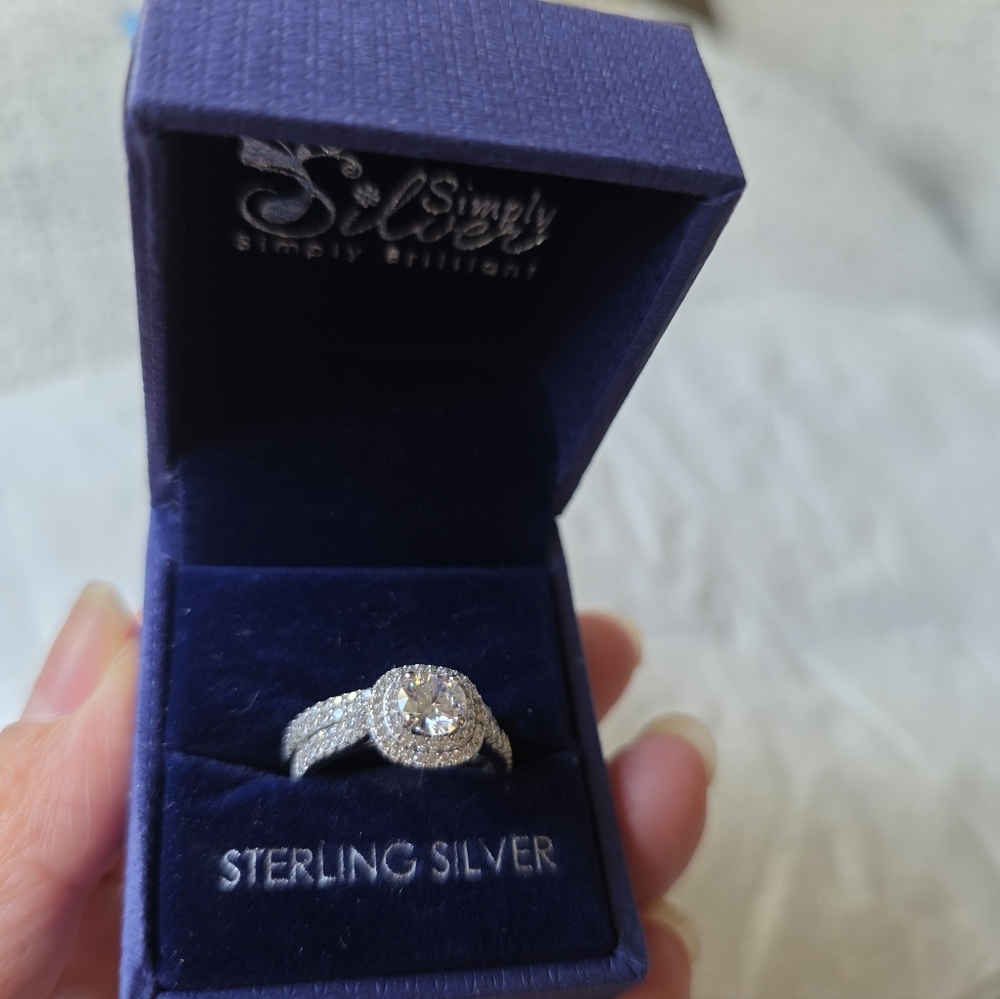 Simply Silver Set  Sterling Silver CZ Engagement Wedding Eternity Rings Size7 - Picture 6 of 6